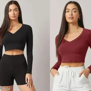 Vratika Stylish Tank Tops for Woman Crop Top T-Shirt Crop Top Party Wear Crop Tops for Womens Western Wear for Casual, Yoga, Gym Top Under 349 Pack of 2