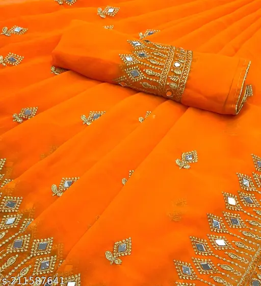 Self Design, Embroidered, Solid/Plain Bollywood Georgette - Image 10