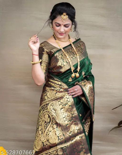 Green Banarasi Silk Saree with Golden Zari Border - Image 4