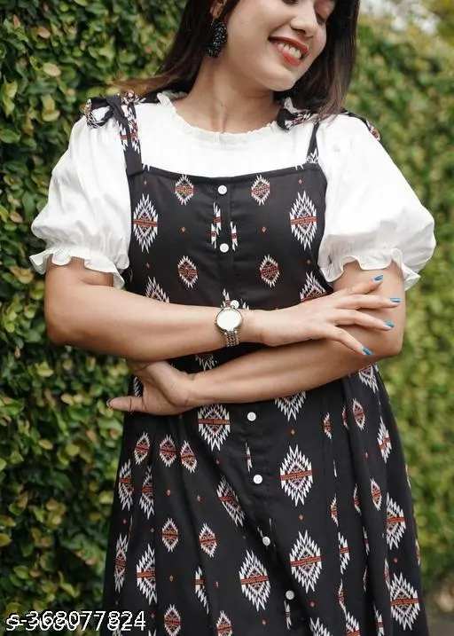 Black Digital Printed partwar Dungree - Image 4