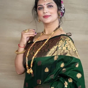 Green Banarasi Silk Saree with Golden Zari Border