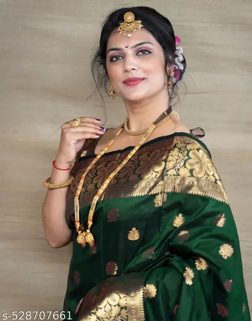 Green Banarasi Silk Saree with Golden Zari Border