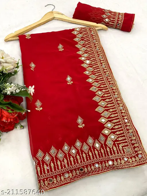 Self Design, Embroidered, Solid/Plain Bollywood Georgette - Image 13