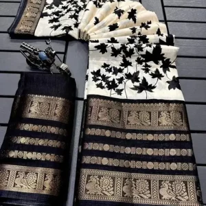 Dola Silk Saree With Jacquard Gap Border and Beautiful Ikat Print